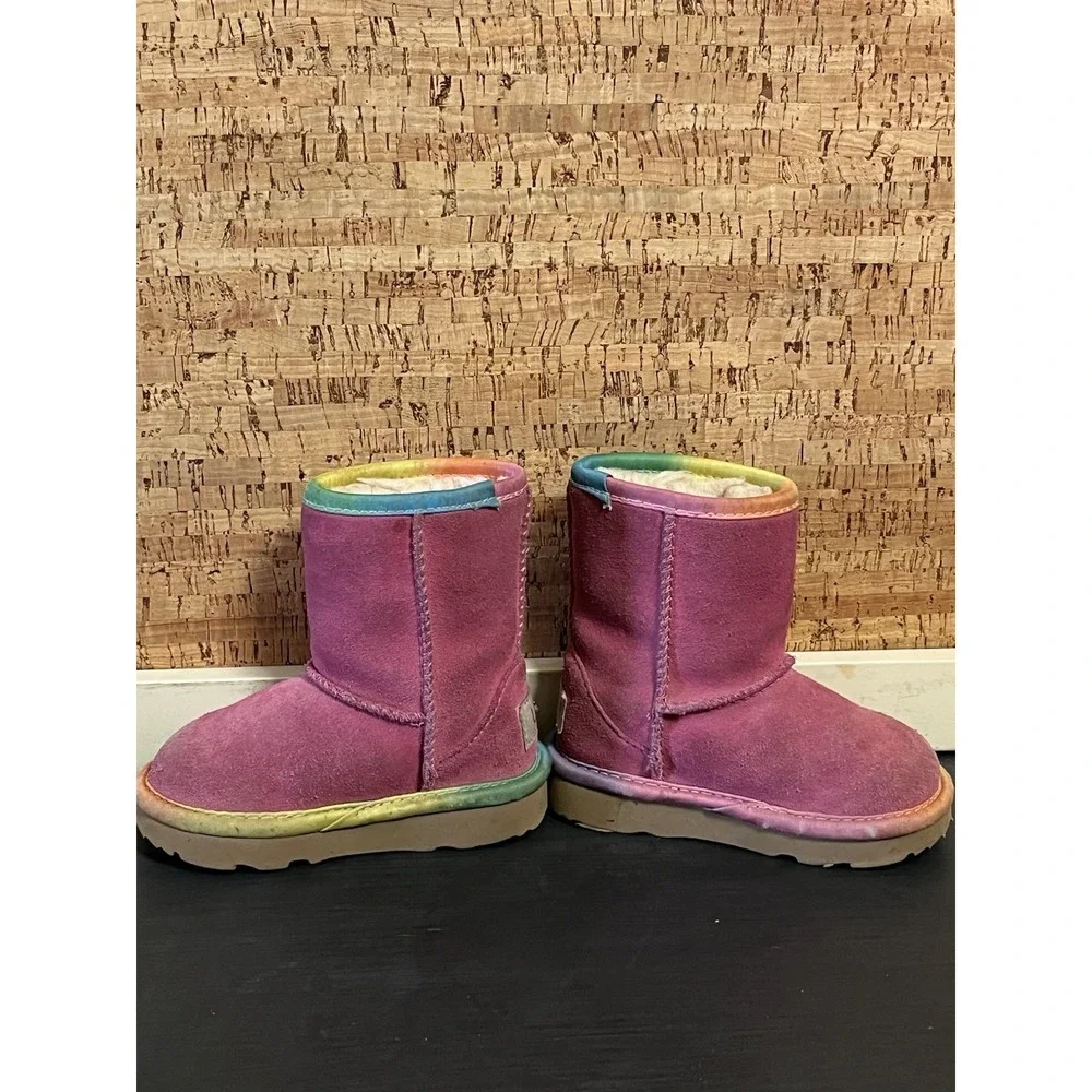 UGG Classic Short II‎ Rainbow Girls Suede Winter Boot Pink Azalea Toddler Size 6